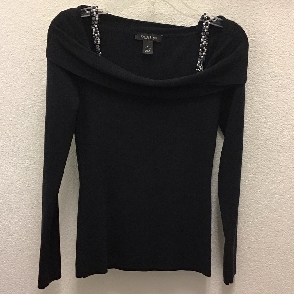 White House Black Market Elegant Black Off-Shoulder Sweater
